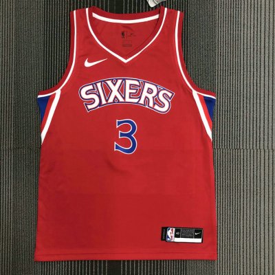 Maillot de Basket #3 Iversion 76ers retro Rouge Imprimé